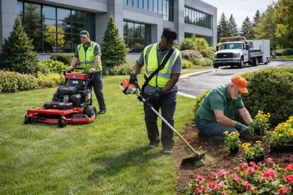 Field operators working together outdoors